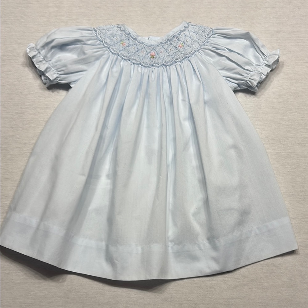 Petit Ami Light Blue Smocked Baby Dress